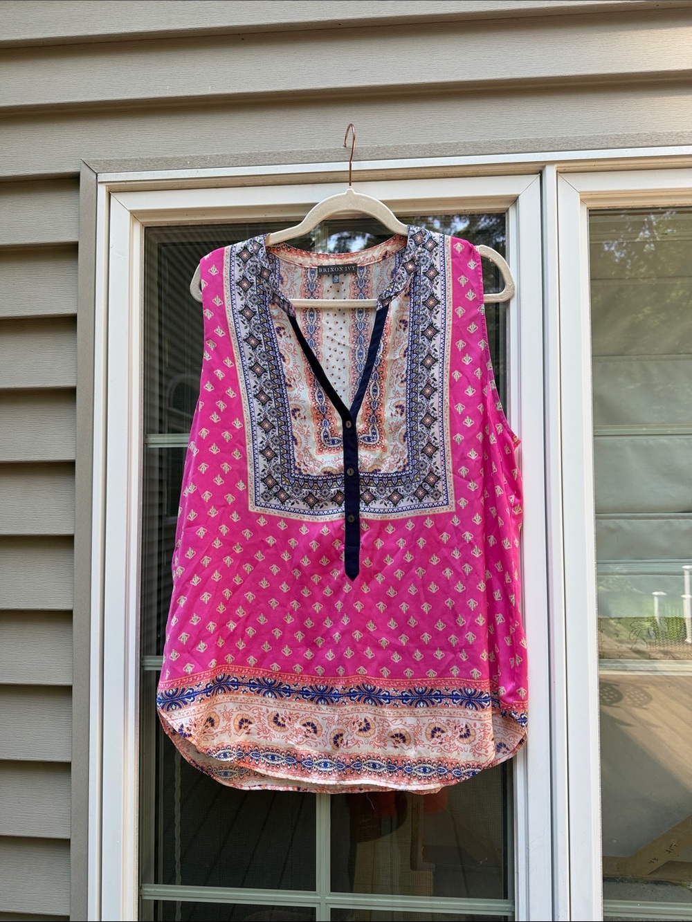 Brixon Ivy Hot Pink Printed Sleeveless Camisole with Navy Trim